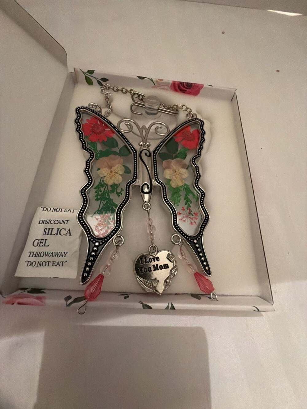 KY&BOSAM Butterfly Suncatcher I Love You Mom Pressed Flower